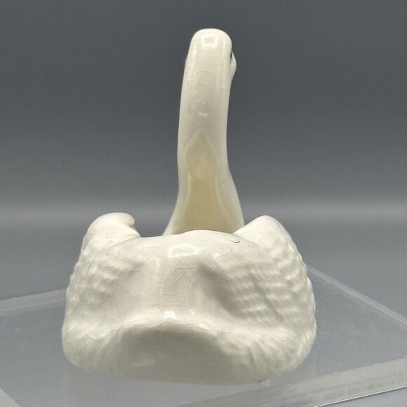 Vtg Small Swan Figurine Planter Black Beak '84 Stock Heaving Crazing 3" Birds - Picture 6 of 8